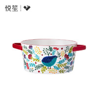 京东PLUS会员：佳佰·悦笙 美式花鸟系列双耳陶瓷碗沙拉碗汤碗防烫 大面碗泡面碗烘焙醒面碗10.5英寸