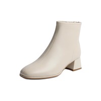 BeLLE 百丽 粗跟皮短靴女2020冬新商场同款英伦羊皮瘦瘦靴加绒V7R1DDD0