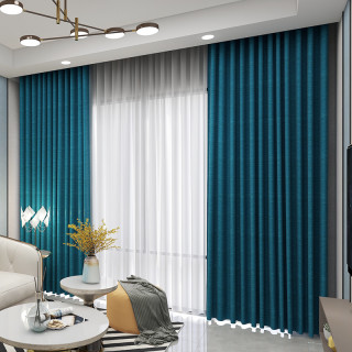 sunpathie北欧简约窗帘褶叶式孔雀蓝