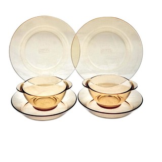 VISIONS 康宁 餐具 6头耐高温琥珀色玻璃碗盘子餐具套装碗碟套装 OV6（碗2+小盘2+大盘2） 6头