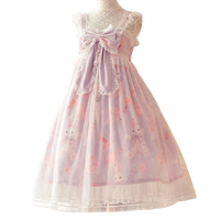 DearCeline Lolita洛丽塔 和风系列 樱花兔兔 女士高腰背带裙 浅紫色 L