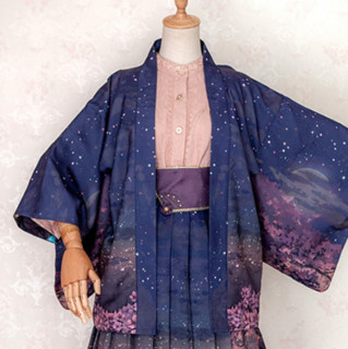 ichigomikou Lolita洛丽塔 和风 夜樱水灯 女士羽织 绀紫色