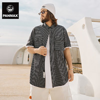 PANMAX大码男装外套男夏季休闲简约百搭款条纹黑色休闲短袖衬衫男