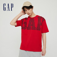 Gap男装纯棉红色短袖T恤656559 2021春夏新款上衣