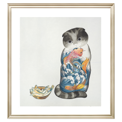 餐厅装饰画 墨斗鱼张渺限量数码微喷版画国画动物猫艺术品客厅装饰画沙发背景墙壁画新中式轻奢挂画现代简约餐厅多少钱 什么值得买