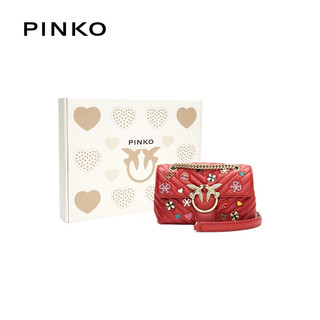 PINKO 奢侈品 LOVE系列 限定礼盒款 女士金属爱心徽标装饰mini单肩斜挎飞鸟包红色 1P21VEY6P4 R72