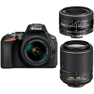 Nikon 尼康 D5600 APS-C画幅 数码单反相机 黑色 AF-P 18-55mm F3.5 VR 变焦镜头+55-200mm F4 VR II 变焦镜头+50mm F1.8 D 定焦镜头 多头套机