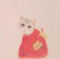 buybuyART 买买艺术 何晓蕾《和风猫》版画 油画 客厅装饰画 画框尺寸40*30cm