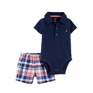 【2件套】婴儿套装POLO领婴儿连体衣短裤2件套男童套装 （80-85cm）18M 世纪蓝