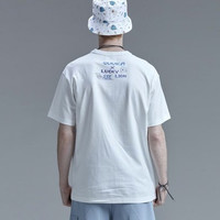 【狮来运转】联名短袖t恤男女潮牌嘻哈卡通印花五分袖T恤 XS 白色