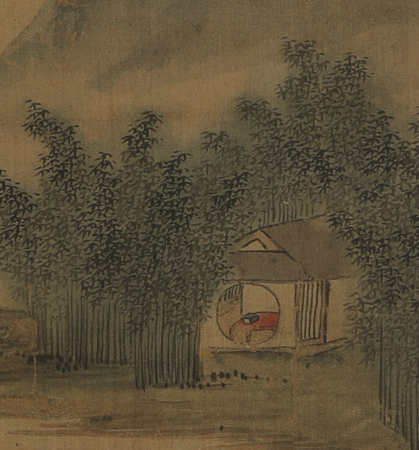 竹溪幽隐图章谷水墨画国画框画茶褐色5061cm