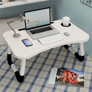 床上小桌子笔记本电脑桌学生学习书桌可折叠简易做桌懒人家用写字 带卡槽+防滑垫 苹果木
