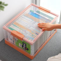 Ecoco可折叠书籍收纳箱家用塑料学生装书整理储物箱收纳神器 特大号浅粉(48*35.5*24cm) 【带轮透明款】