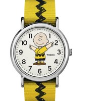 Timex x Peanuts-查理·布朗38毫米织物表带手表