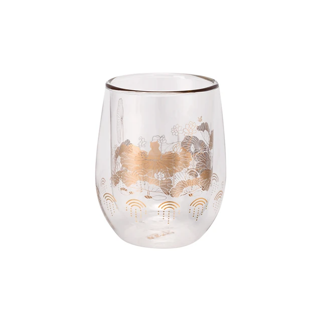故宫博物院 1200240400131 宫喵赏莲 双层玻璃杯 300ml