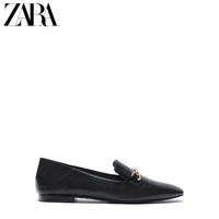 ZARA春季新款女鞋黑色通勤精致动物纹印花平底鞋单鞋 12515710040
