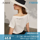 Amii休闲白色T恤2021年夏季新款锁骨一字领绣花修身短袖上衣女潮