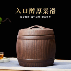 紫砂茶叶罐密封罐茶叶储存罐陶瓷一斤装醒茶罐子中式木桶盒牛盖大