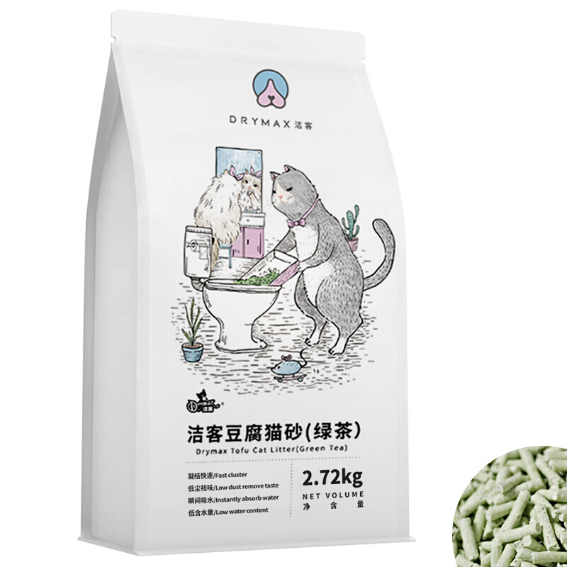 移动端、京东百亿补贴：DRYMAX 洁客 植物环保结团除臭低尘豆腐猫砂绿茶味2.72kg*3