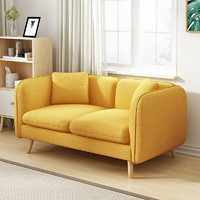 沙发 小户型实木布艺组合木沙发现代简约客厅北欧家用布沙发 黄色双人位