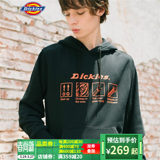 Dickies卫衣 logo印花连帽卫衣 男式抓绒上衣 卫衣男DK008154 黑色 00L