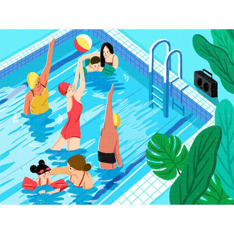维格列艺术 decue wu 插画时尚作品 《泳池》23×35.5cm 2020年