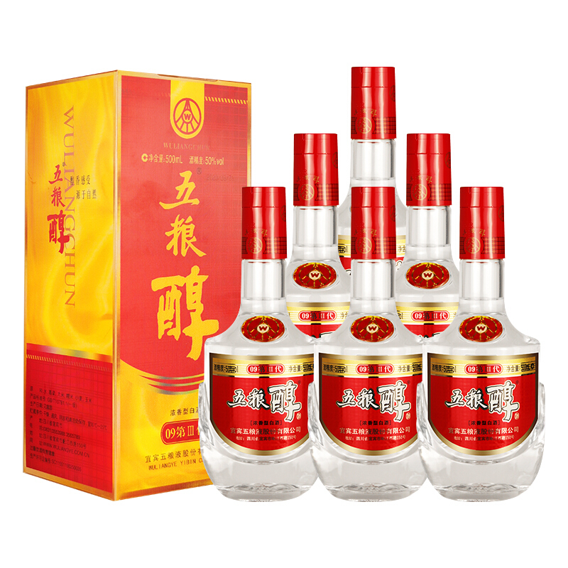 WU LIANG CHUN 五粮醇 09第III代 50%vol 浓香型白酒 500ml*6瓶 整箱装