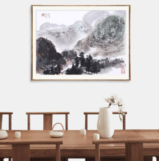 荣宝斋 傅抱石《风展红旗如画》40*58cm装饰画 木板水印