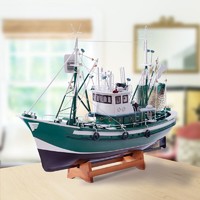 Snnei室内 美式风格渔船模型客厅摆件仿真实木质帆船模型手工艺船装饰品办公室家居房间艺术品 绿色渔船60cm