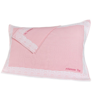 三利 纯棉布艺边花纹样枕巾1对 AB版 53×75cm/2条装 蔷薇粉