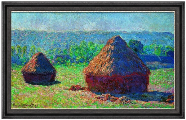 莫奈油画《草垛·深夏》背景墙装饰画挂画 72×47cm 爵士黑 油画布