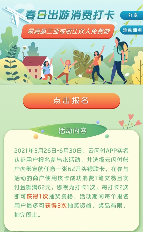 银联云闪付 X 携程/去哪儿/途牛等 消费达标抽奖