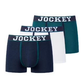 JOCKEY 男士平角内裤套装 JM0551029-506374 3条装(藏青色+中绿+白色) L 