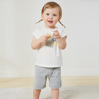 安奈儿童装婴童套装舒适合体男女宝宝短袖套装夏季 80 米白
