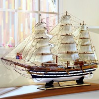 Snnei室内 实木帆船模型客厅摆件 创意办公室摆件 公司开业礼品家居装饰品 《韦斯普奇号》90CM
