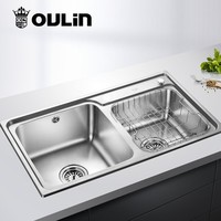 Oulin 欧琳 OLWGQ001 304不锈钢水槽双槽+菜盆套装