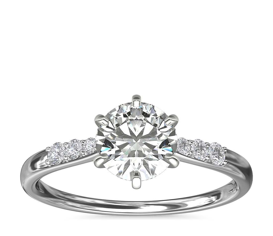 bluenile12克拉圆形钻石18k白金六爪小巧钻石钻戒戒托