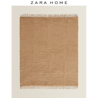 Zara Home 褶皱流苏设计办公室午睡毯子单人披肩毛毯 49628004737 140 x 190 cm 灰棕色