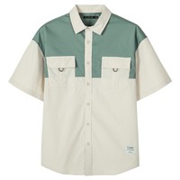 森马夏季新款宽松工装风撞色衬衣个性大口袋外套短袖衬衫男 S 绿咖色调D0145