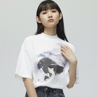 【100%棉&花木兰联名】2021夏新品立领短袖印花女式T恤 M 鹭白