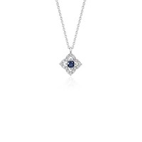 【Bluenile】Blue Nile 小巧蓝宝石和钻石花卉白金吊坠项链
