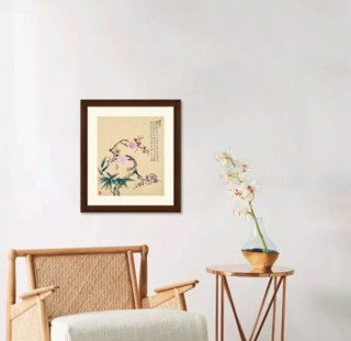 雅昌 邹一桂 植物花卉国画水墨画《竹子桃花图》42×47cm 装饰画 宣纸
