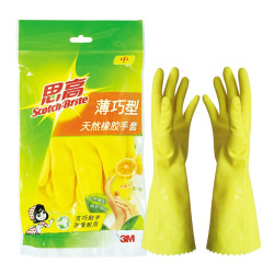 3M 橡胶手套 薄巧型防水防滑家务清洁手套 厨房洗衣手套中号 柠檬黄