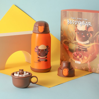 BEDDYBEAR 杯具熊 十二生肖系列 3D浮雕版 儿童保温杯 630ml 橙色小羊 三盖礼盒装