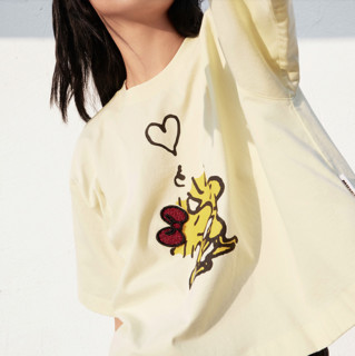 MO&Co. 摩安珂 史努比系列 女士圆领短袖T恤 MBA2TEET02 玫瑰黄色 S