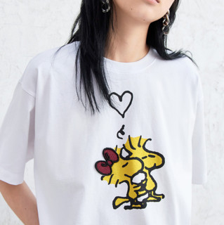 MO&Co. 摩安珂 史努比系列 女士圆领短袖T恤 MBA2TEET02 漂白色 XL