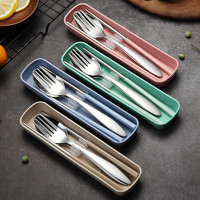 创意不锈钢便携式餐具筷子勺子套装可爱三件套学生叉子儿童筷子盒