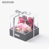 SEEROSE进口永生花苔藓粉色玫瑰小熊礼盒520情人节闺蜜结婚礼物