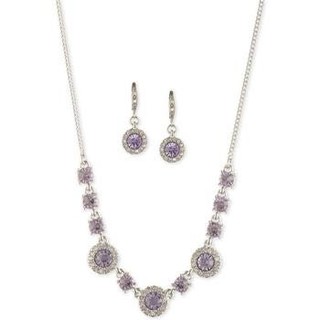 Crystal Halo Collar Necklace & Drop Earrings Set, 16\