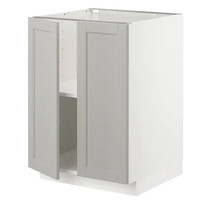 METOD 米多 底柜带搁板/2门 白色, 雷尔休坦 淡灰色 60x60x80 厘米